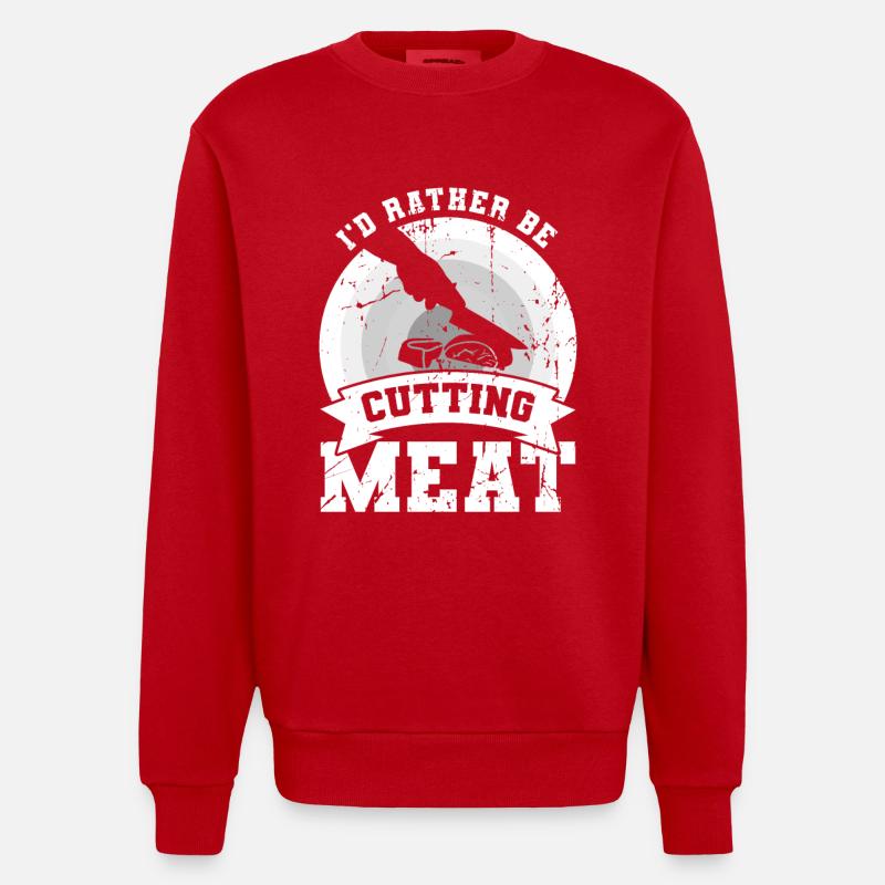 I'd rather cut meat - Heavyweight Oversized Organic Crew Neck Made in EU - red