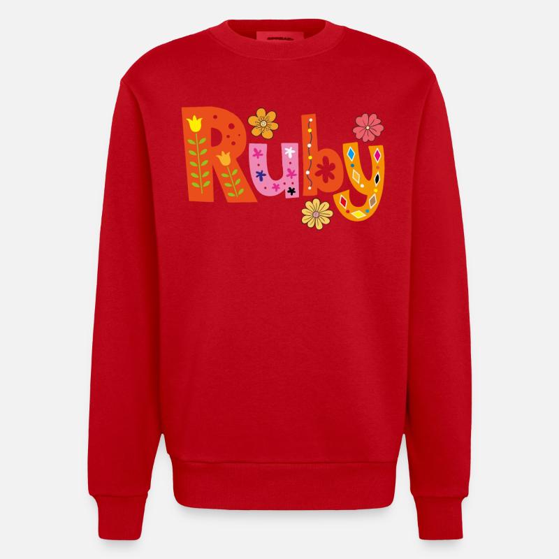 Personalisierter Ruby-Name - Heavyweight Oversized Organic Crew Neck Made in EU - Rot