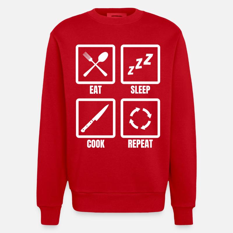 Manger, dormir, cuisiner, répéter - Sweat bio épais oversize fabriqué en UE - rouge