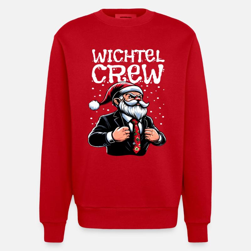 Wichtel Crew Weihnachts Gnome - Heavyweight Oversized Organic Crew Neck Made in EU - Rot