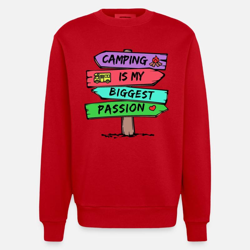 Camping Statement Wohnwagen Camper Urlaub Wanderer - Heavyweight Oversized Organic Crew Neck Made in EU - Rot