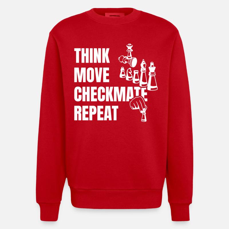 Think Play Checkmate Next - Heavyweight Oversized Organic Crew Neck Made in EU - red