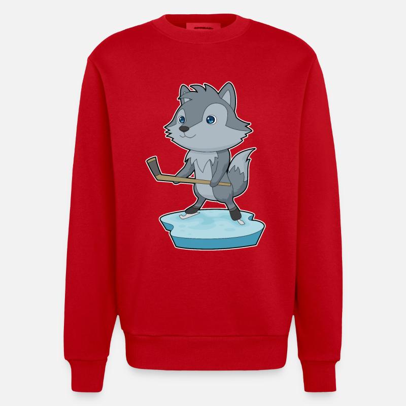 Wolf Eishockey Eishockeyschläger - Heavyweight Oversized Organic Crew Neck Made in EU - Rot