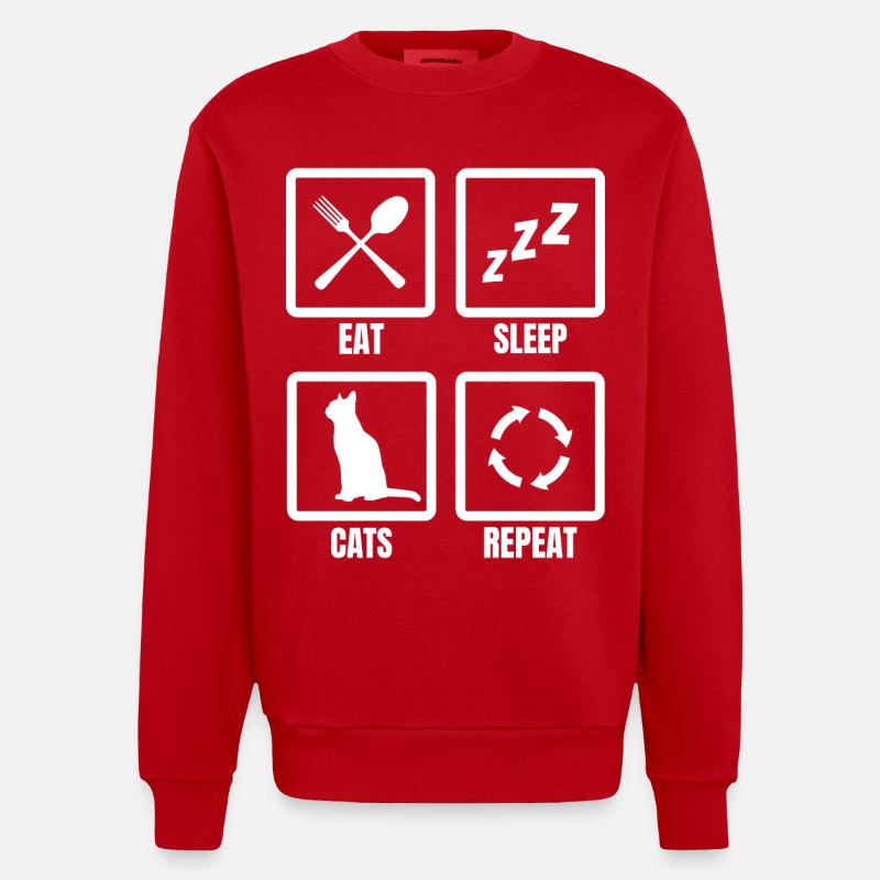 Eat Sleep Cats Répéter - Sweat bio épais oversize fabriqué en UE - rouge