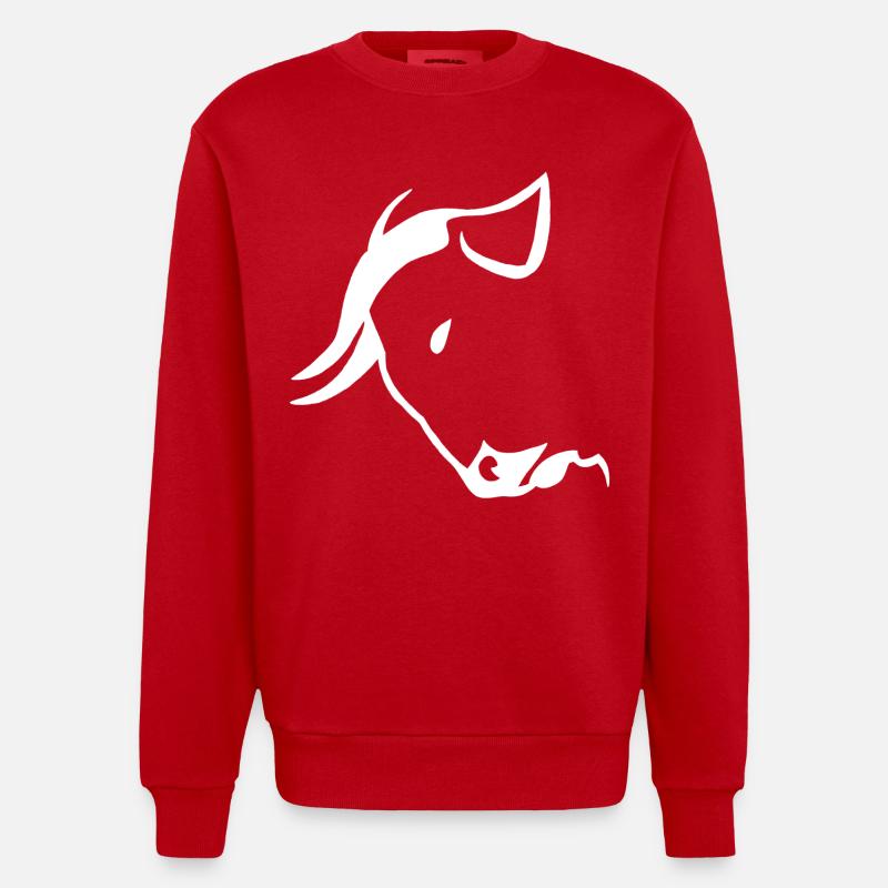Tête de taureau blanche - Sweat bio épais oversize fabriqué en UE - rouge