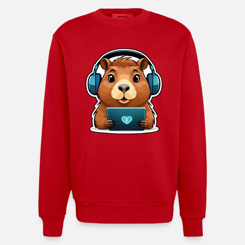 Capybara with computer - Heavyweight Oversized Organic Crew Neck Made in EU - red