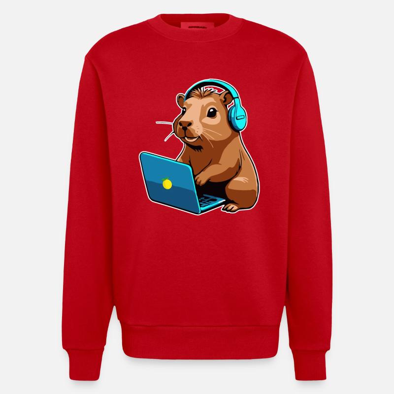 Capybara Programmierer Coder Computer - Heavyweight Oversized Organic Crew Neck Made in EU - Rot