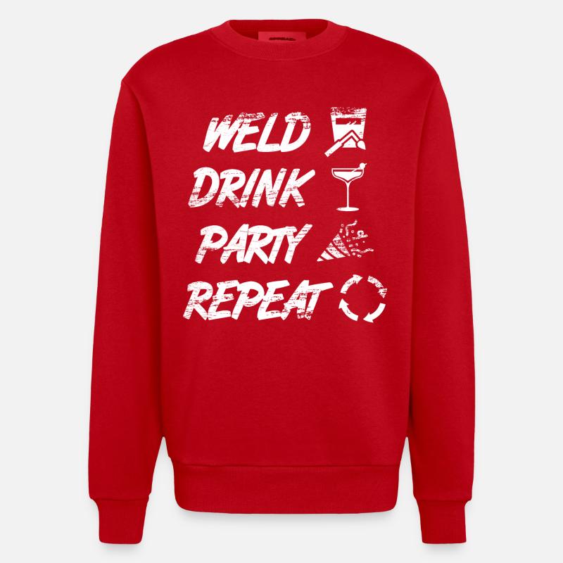 welding, drinking, celebrating, repeating - Heavyweight Oversized Organic Crew Neck Made in EU - red