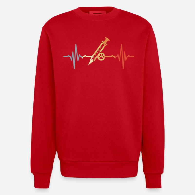 Veterinary Syringe ECG - Heavyweight Oversized Organic Crew Neck Made in EU - red