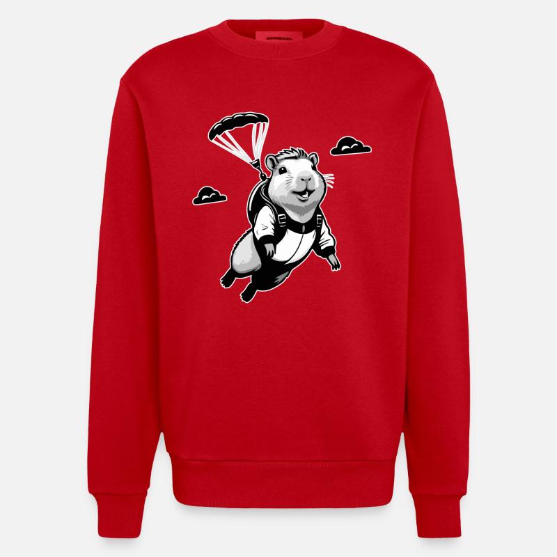 Capybara Parachutiste Parachutisme - Sweat bio épais oversize fabriqué en UE - rouge