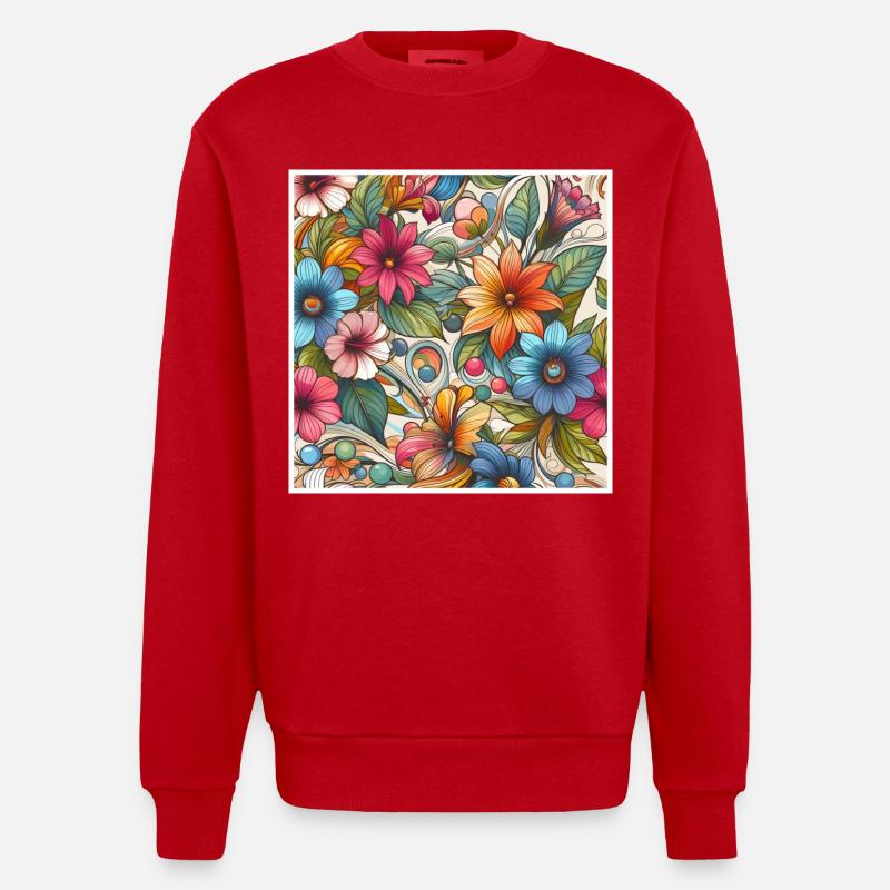 Bunte Pflanzenblumen - Heavyweight Oversized Organic Crew Neck Made in EU - Rot