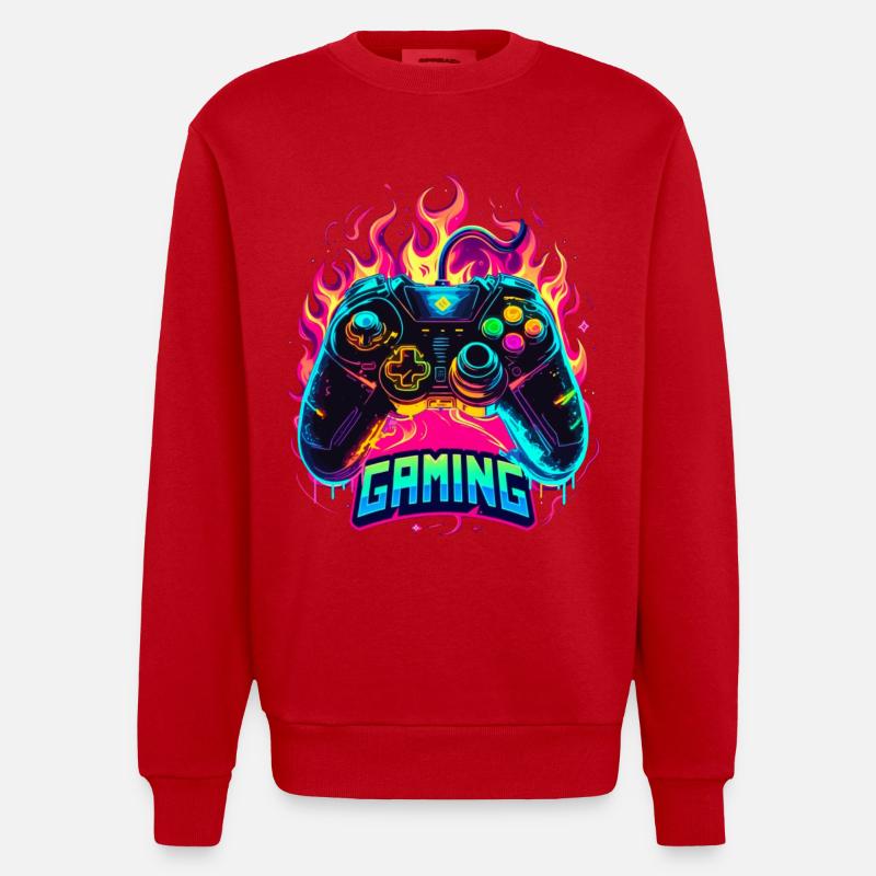 Gaming Controller Flames Art - Heavyweight Oversized Organic Crew Neck Made in EU - red