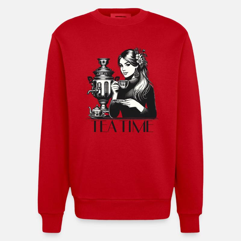 Samowar Teezeit Frau Geschenk - Heavyweight Oversized Organic Crew Neck Made in EU - Rot