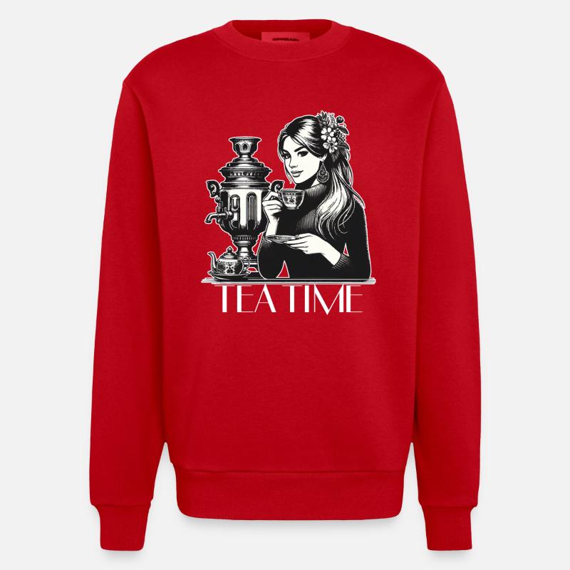 Samowar Teezeit Frau Geschenk - Heavyweight Oversized Organic Crew Neck Made in EU - Rot