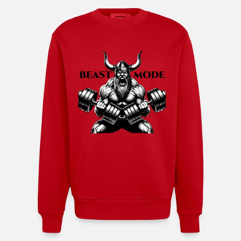 Viking Dumbbell Training Biceps Geschen - Heavyweight Oversized Organic Crew Neck Made in EU - red