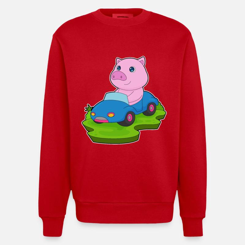 Voiture à cochon - Sweat bio épais oversize fabriqué en UE - rouge