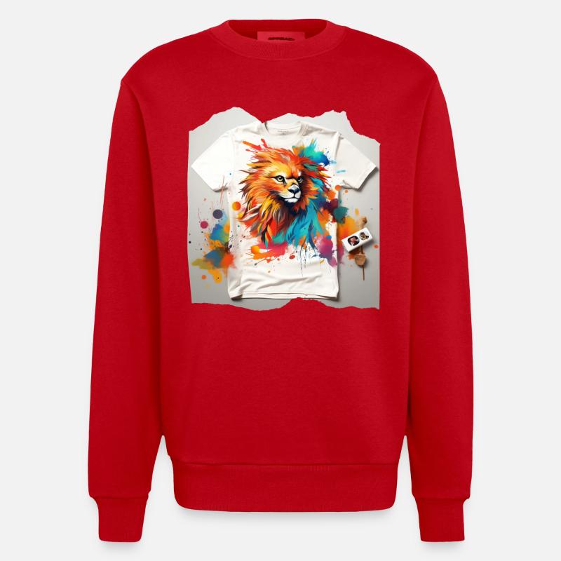Bemalter Löwe - Heavyweight Oversized Organic Crew Neck Made in EU - Rot