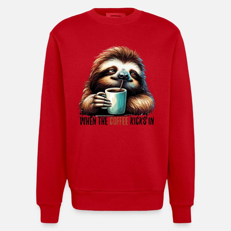 Faultier Kaffee kickt Geschenk - Heavyweight Oversized Organic Crew Neck Made in EU - Rot