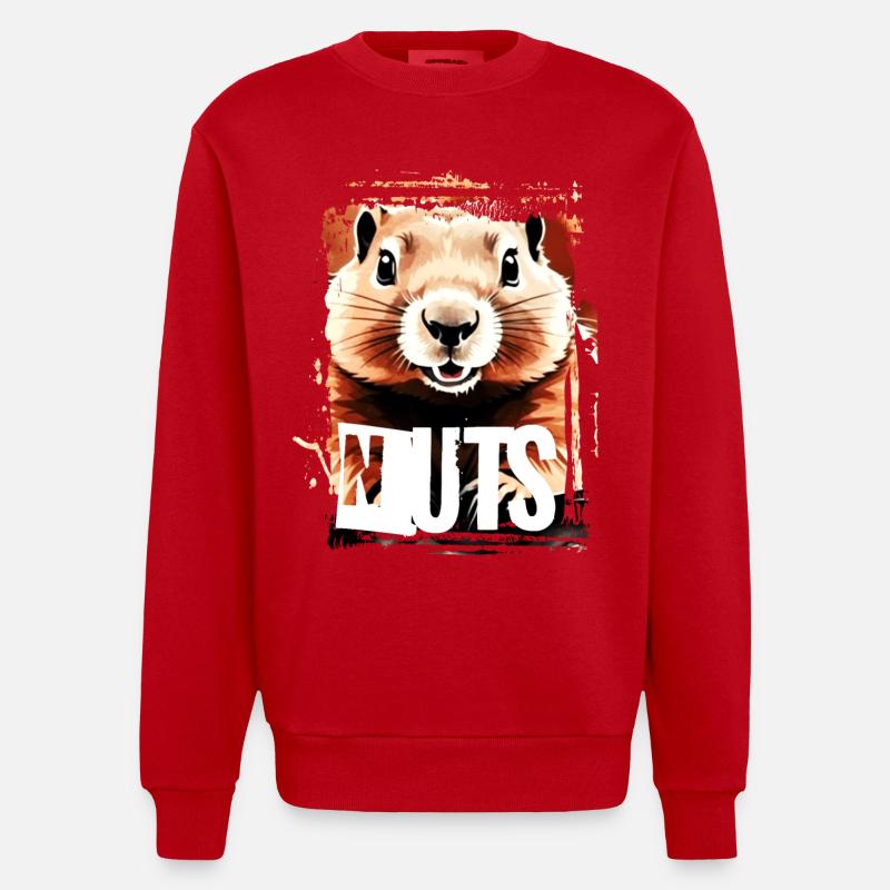Squirrel Nuts Nuts Nuts - Heavyweight Oversized Organic Crew Neck Made in EU - red