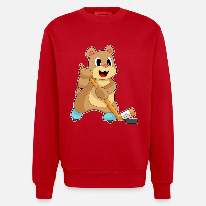 Bär Eishockey Eishockeyschläger - Heavyweight Oversized Organic Crew Neck Made in EU - Rot