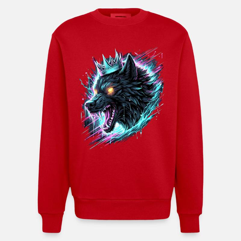 Royal Wolf Synthwave - Sweat bio épais oversize fabriqué en UE - rouge