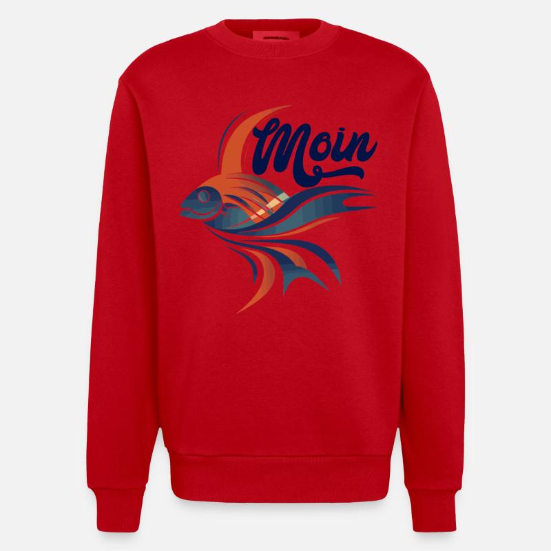 Farbiger Flussfisch Abstract Moin - Heavyweight Oversized Organic Crew Neck Made in EU - Rot