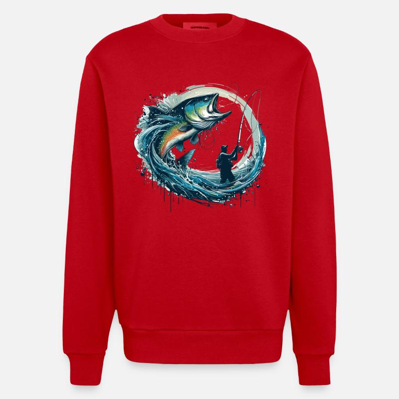 Cadeau dynamique de pêche - Sweat bio épais oversize fabriqué en UE - rouge