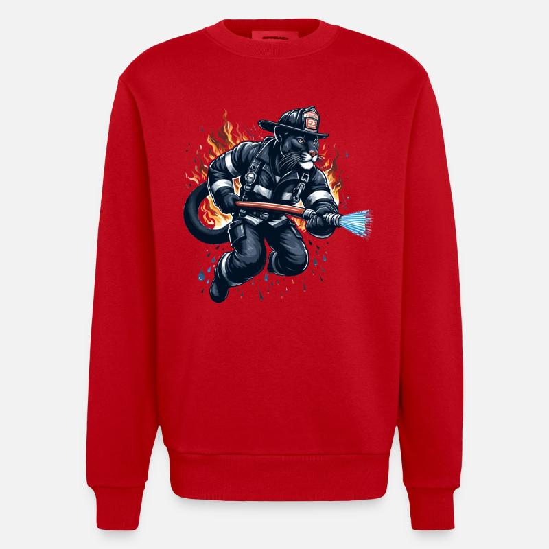 Pompier panthère Jaguar cadeau - Sweat bio épais oversize fabriqué en UE - rouge