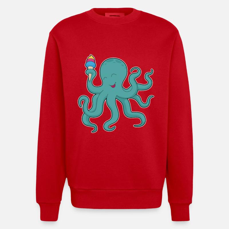 Krake Waffeleis - Heavyweight Oversized Organic Crew Neck Made in EU - Rot