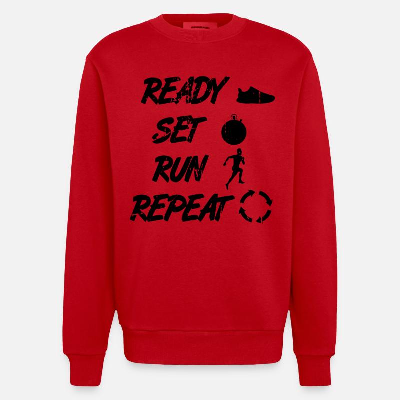 Funny Runner Routine - Heavyweight Oversized Organic Crew Neck Made in EU - red
