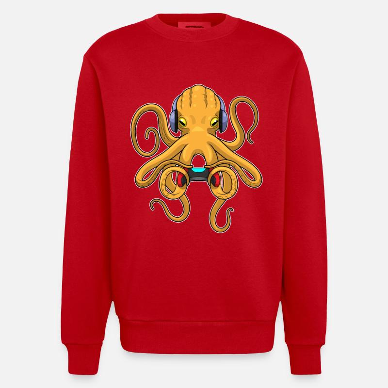 Krake Gamer Controller - Heavyweight Oversized Organic Crew Neck Made in EU - Rot