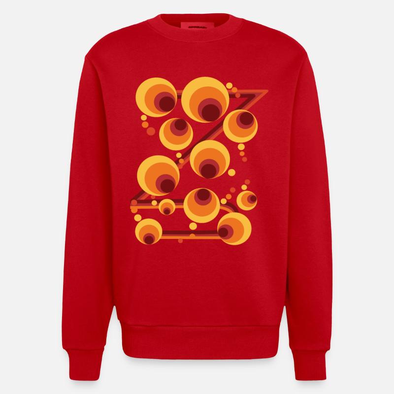 Abstract Polka Dot Circle Pattern - Heavyweight Oversized Organic Crew Neck Made in EU - red