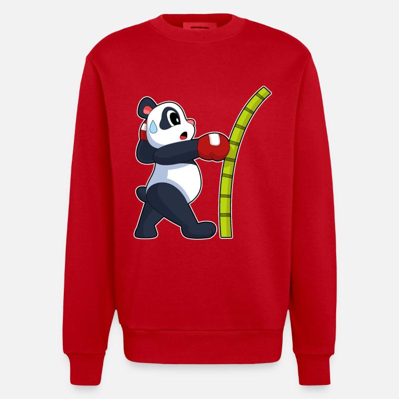 Panda Boxer Boxhandschuhe Boxen - Heavyweight Oversized Organic Crew Neck Made in EU - Rot
