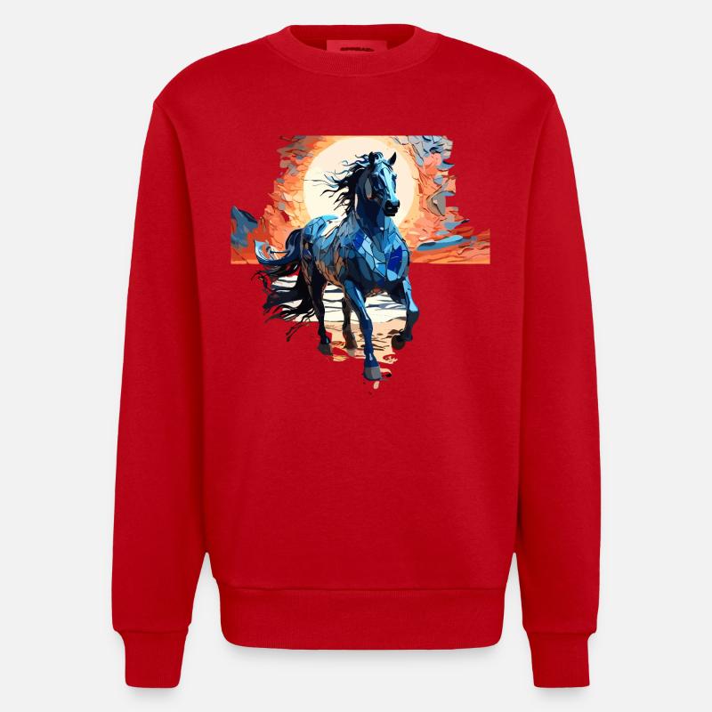 Illustration élégante de cheval bleu - Sweat bio épais oversize fabriqué en UE - rouge
