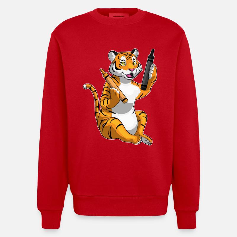 Tiger Schüler Buntstift Schule - Heavyweight Oversized Organic Crew Neck Made in EU - Rot