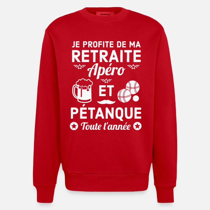 Retraite Apéro Pétanque Fun - Sweat bio épais oversize fabriqué en UE - rouge