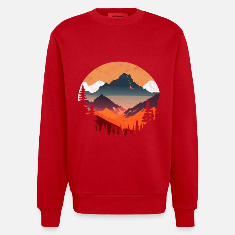 Coucher soleil alpin en silhouette - Sweat bio épais oversize fabriqué en UE - rouge