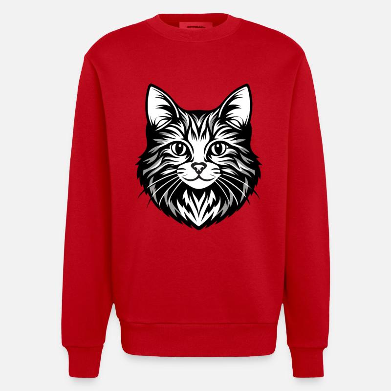 Illustration complexe de visage de chat - Sweat bio épais oversize fabriqué en UE - rouge