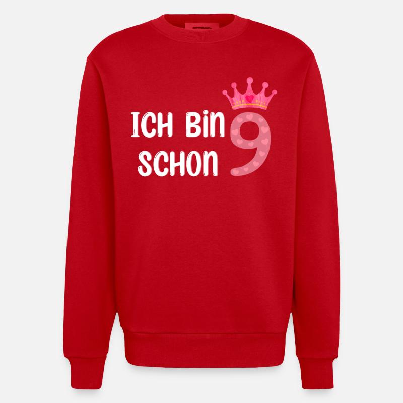 Ich bin schon 9 - Heavyweight Oversized Organic Crew Neck Made in EU - Rot