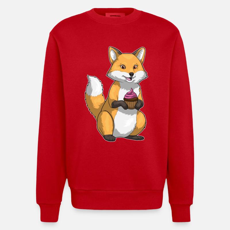 Cupcake d’anniversaire renard - Sweat bio épais oversize fabriqué en UE - rouge