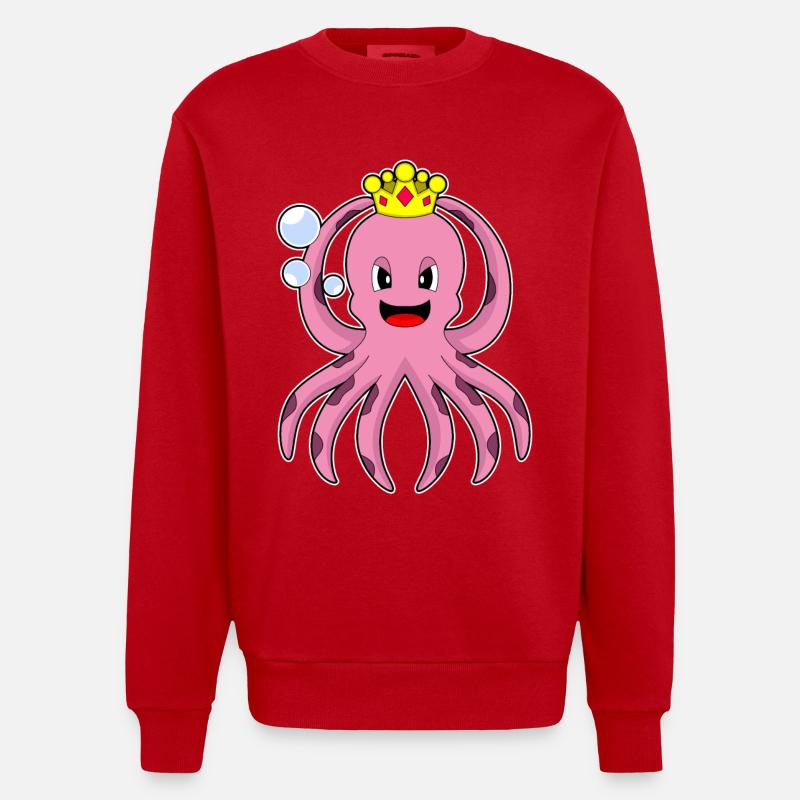 Couronne du roi pieuvre - Sweat bio épais oversize fabriqué en UE - rouge