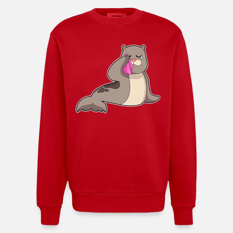 Seehund Taschentuch - Heavyweight Oversized Organic Crew Neck Made in EU - Rot