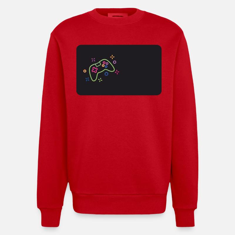 Bunter Spielecontroller auf schwarzem Hintergrund - Heavyweight Oversized Organic Crew Neck Made in EU - Rot