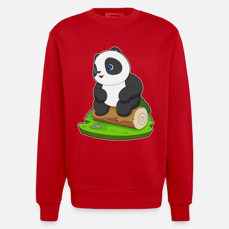 Panda Baumstamm - Heavyweight Oversized Organic Crew Neck Made in EU - Rot