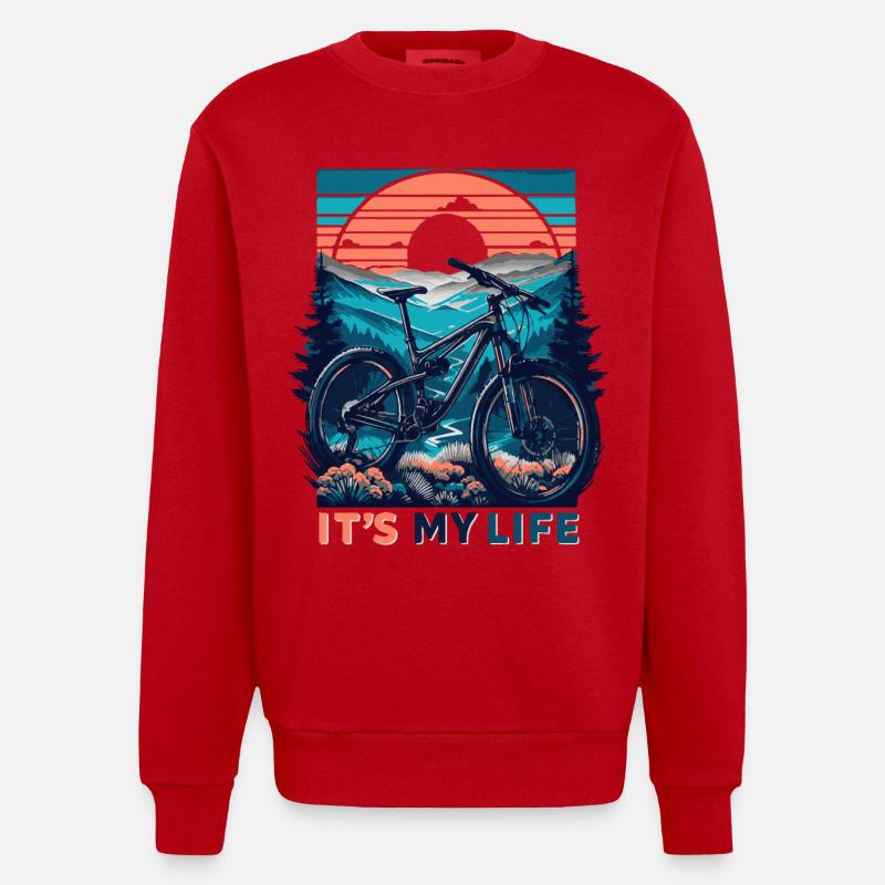 VTT coucher de soleil aventure design - Sweat bio épais oversize fabriqué en UE - rouge