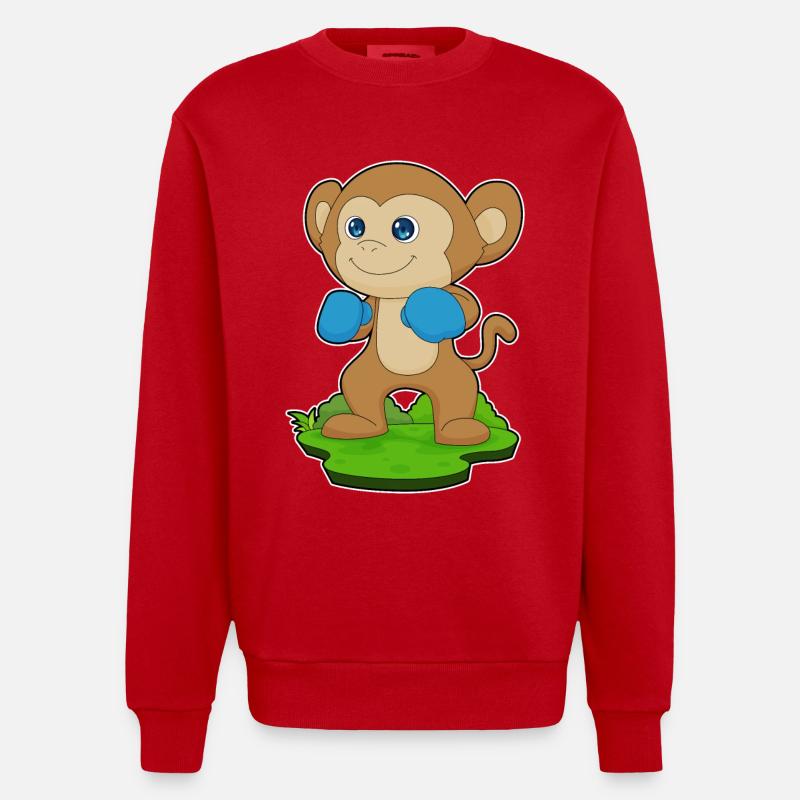 Affe Boxer Boxhandschuhe Boxen - Heavyweight Oversized Organic Crew Neck Made in EU - Rot