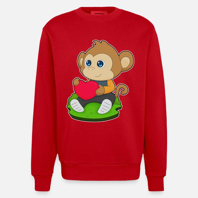Affe Herz Luftballon - Heavyweight Oversized Organic Crew Neck Made in EU - Rot