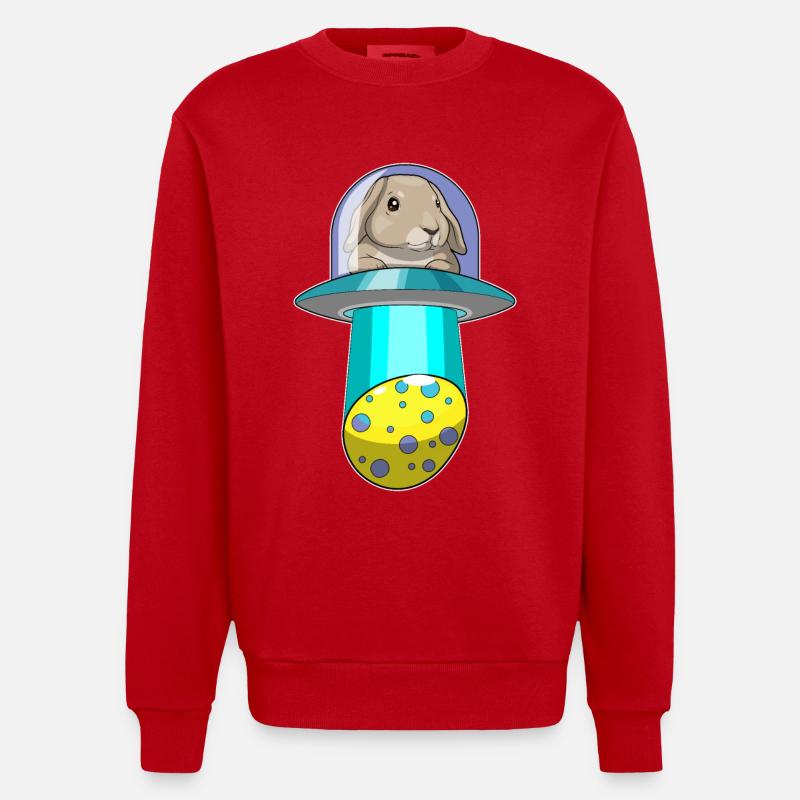Bunny Easter Spaceship - Heavyweight Oversized Organic Crew Neck Made in EU - red