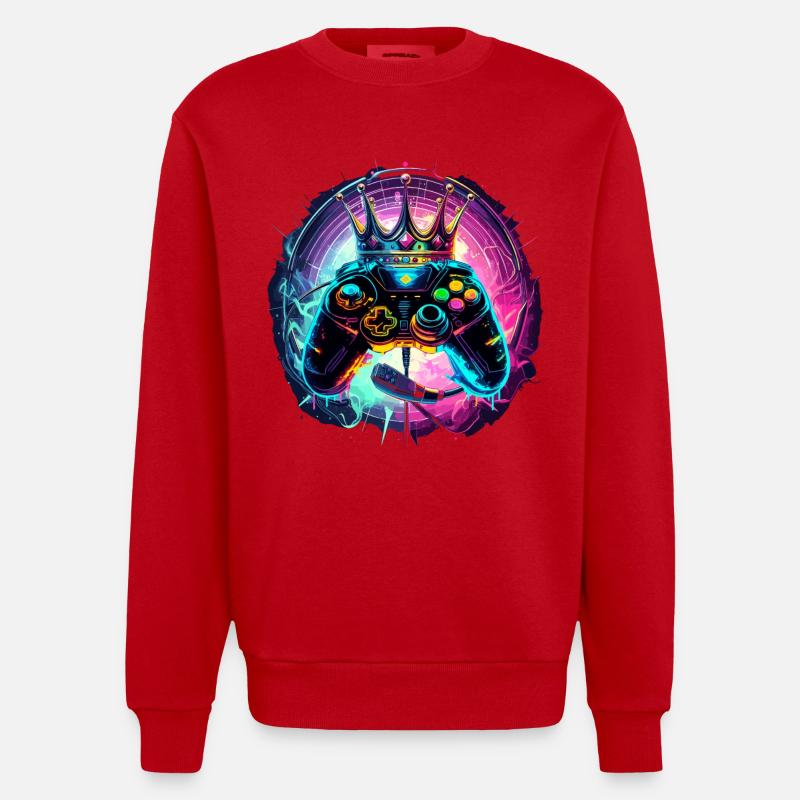 Gaming Controller mit Headset und Krone - Heavyweight Oversized Organic Crew Neck Made in EU - Rot