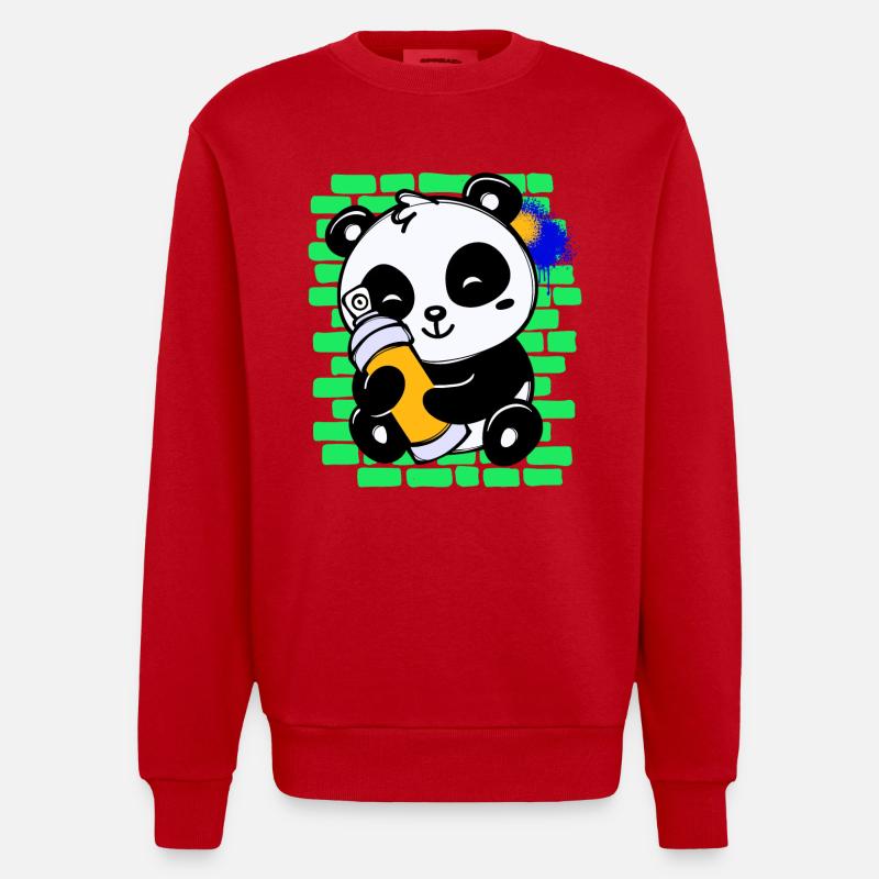 Graffiti Panda Zeichnen Illustration Spraydose - Heavyweight Oversized Organic Crew Neck Made in EU - Rot